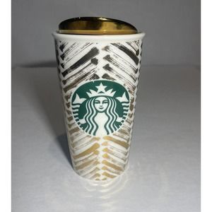 Starbucks Ceramic Gold Chevron Mermaid/Siren Tumbler Christmas Collection NEW